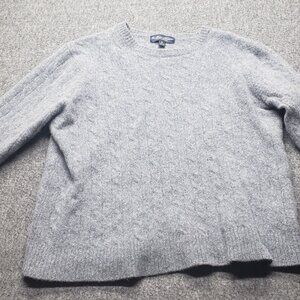 Brooks Brothers Cable Knit 100% English Lambs Wool Sweater Pullover Gray Sz XL